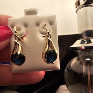 Elegant Gold and Blue Drop Earrings